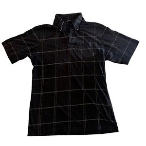 Element Boy’s Black Plaid Polo Shirt Size Large Short Sleeve Button Front Skate